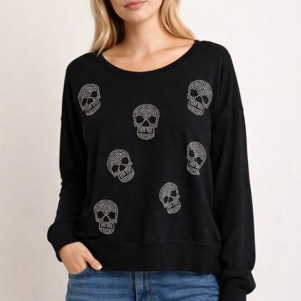 Cynthia Rowley Black Sweater with Crystal Skulls NWT